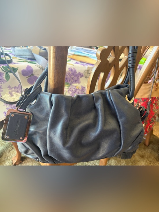 b. makowsky Handbags - B. Makowsky Vintage Navy Gathered Leather Shoulder Bag EUC / Silver Hardware